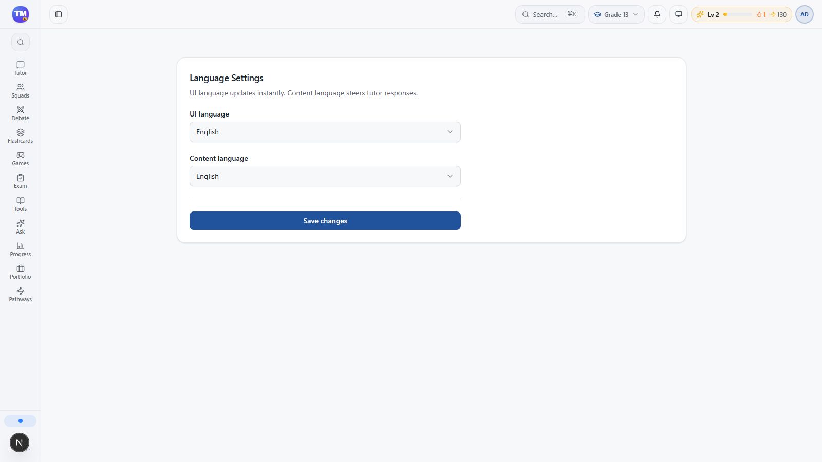 Language preferences and available localization controls